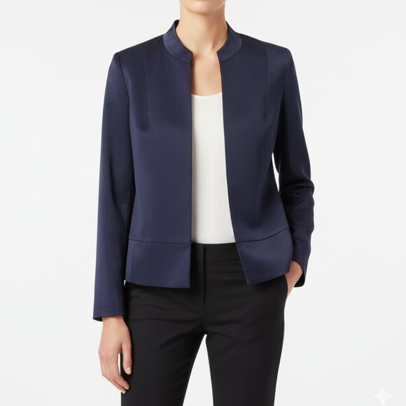 August 1 Eight Navy Satin Open Front Blazer Jacket – Women’s M - Picture 1 of 5